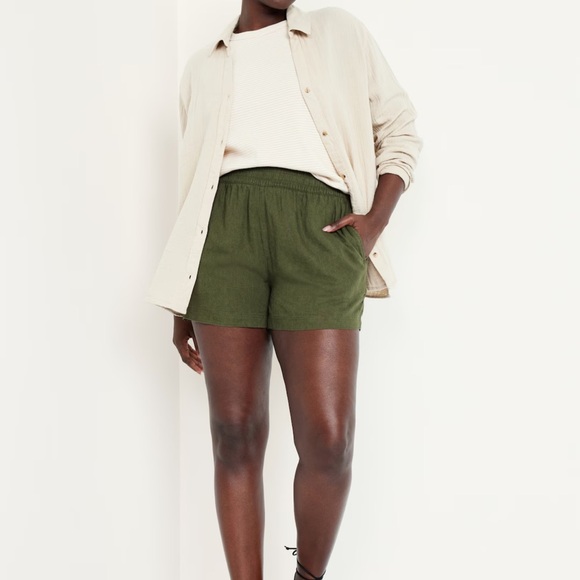 NWT OLD NAVY Matching High-Waisted Striped Linen-Blend Shorts -- 3.5-inchOlive - Picture 4 of 9